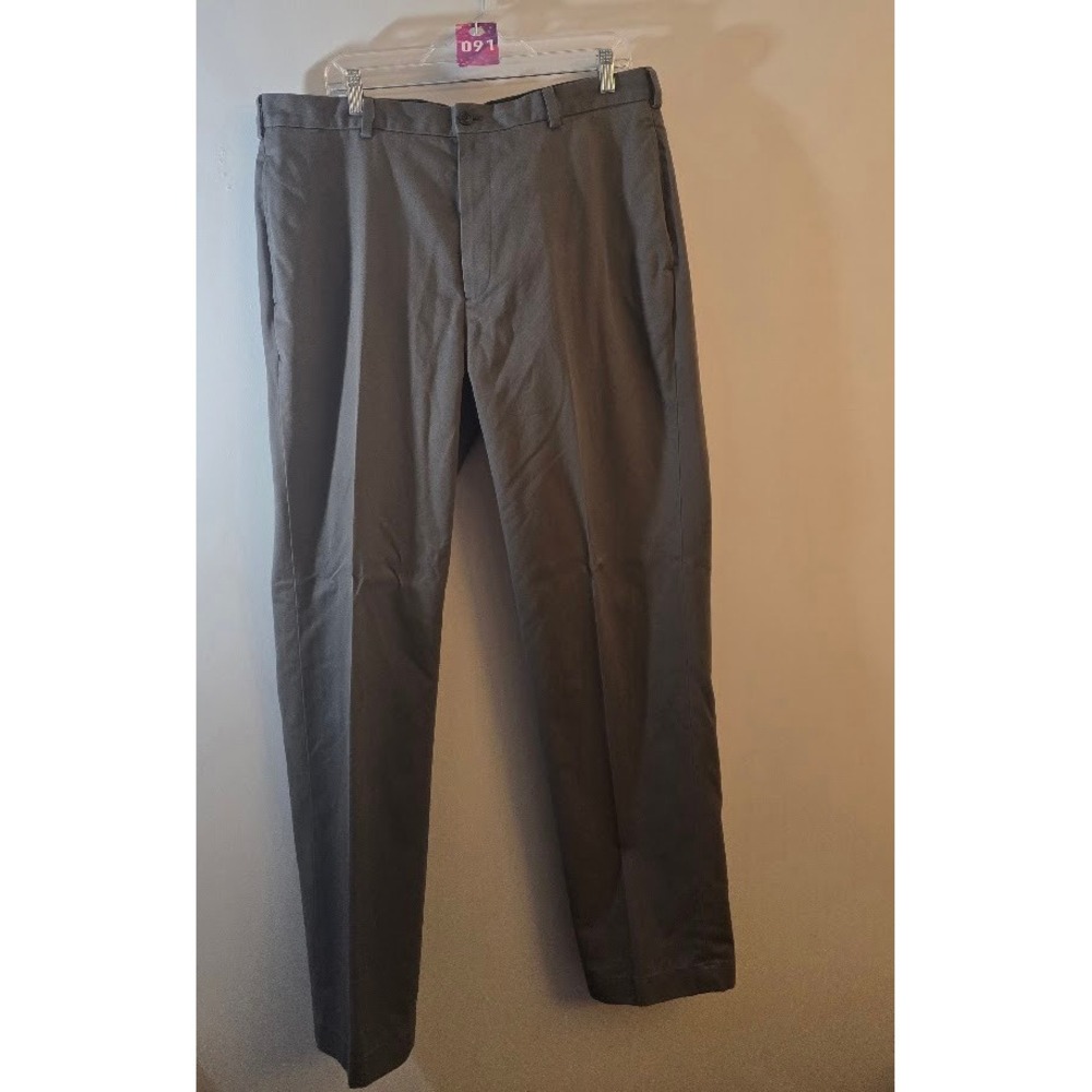 Brooks Brothers Mens Advantage Chino Clark Gray Flat Front Pants Cotton Sz 37x34